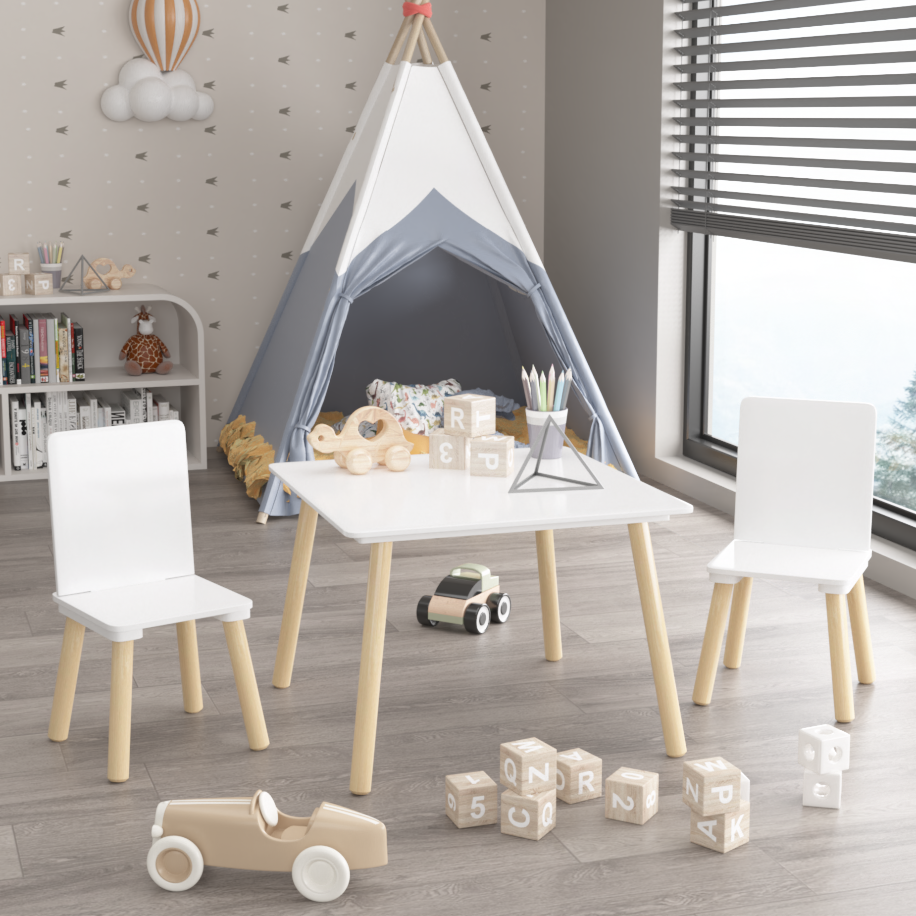 Alt View 4. Tiramisubest - Kids Table and 2 Chairs Set, 3 Pieces Toddler Table and Chair Set, Wooden Activity Play Table Set (White) - White.