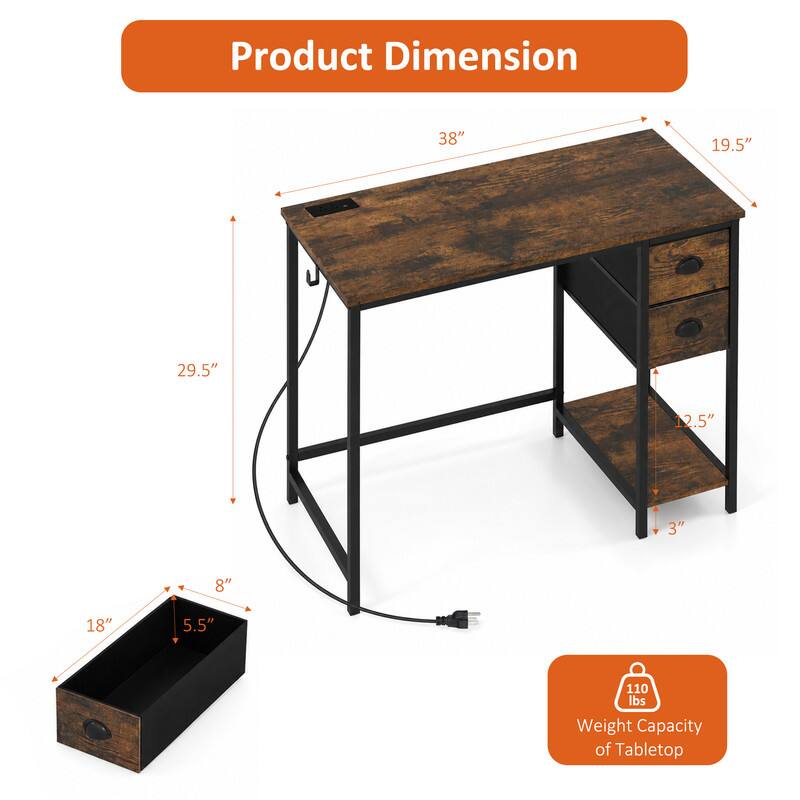 Product Dimension: 38" x 19.5" x 29.5" x 12.5" x 3" x 8" x 18" x 5.5"  
Weight Capacity of Tabletop: 110 lbs