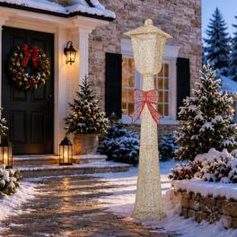 Winado - 5FT Christmas Lamp Post with Bowknot, Pre-lit Lights for Indoor Outdoor Porch Lawn Yard Holiday Displays Decorations - Gold