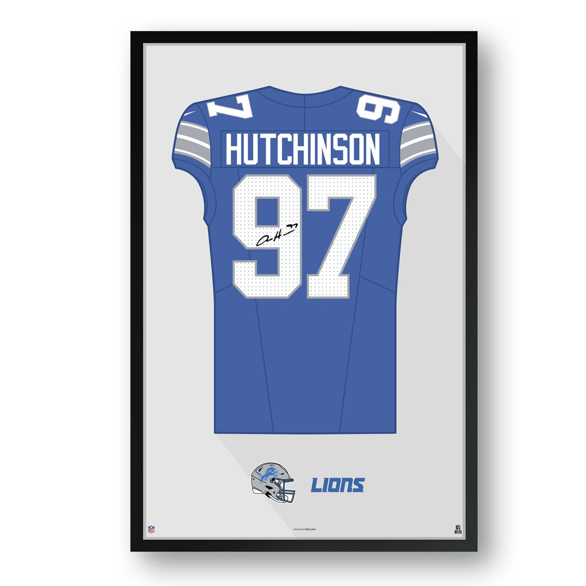 Sporticulture - Aidan Hutchinson Detroit Lions 27" x 39" Home Jersey Framed Art Print - Blue