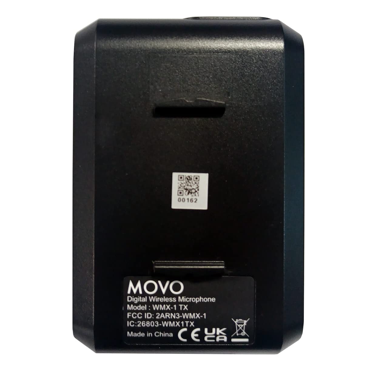 MOVO Digital Wireless Microphone  
Model: WMX-1 TX  
FCC ID: 2ARN3-WMX-1  
IC: 26803-WMX1TX  
Made in China  

CE  
UK  
CA