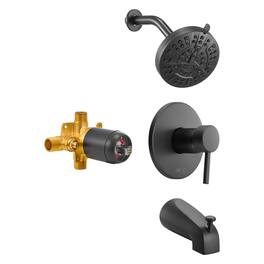 Glintex - Tub and Shower Faucet Set, 5 in Rain Shower Head with Tub Spout, 8 Setting Spray, Single Handle with Brass Valve - Matte Black