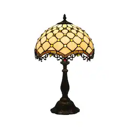 Crescents Edge - Vintage Stained Glass Table Lamp - Brown