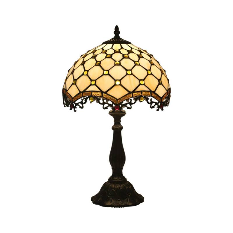 Front. Crescents Edge - Vintage Stained Glass Table Lamp - Brown.