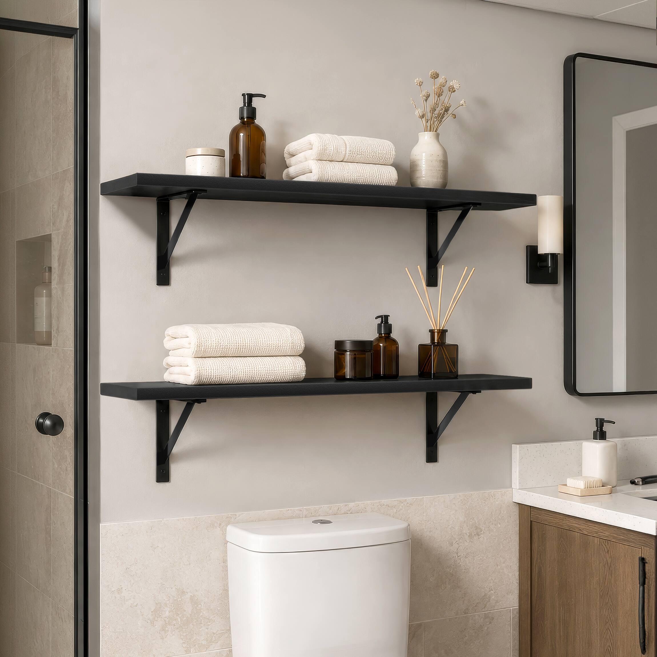 Alt View 1. Sorbus - Wall Shelves 47.3" with Black Metal Brackets, Set of 2, Black - Black.