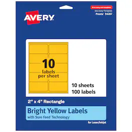 Avery - Printable Rectangle Labels, Bright 2" x 4", 100ct - Yellow