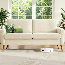 Dyonery - 68" Sofa Fabric Couch Comfy Loveseat with Spring Cushion Solid Wood Beige+corduroy - Beige