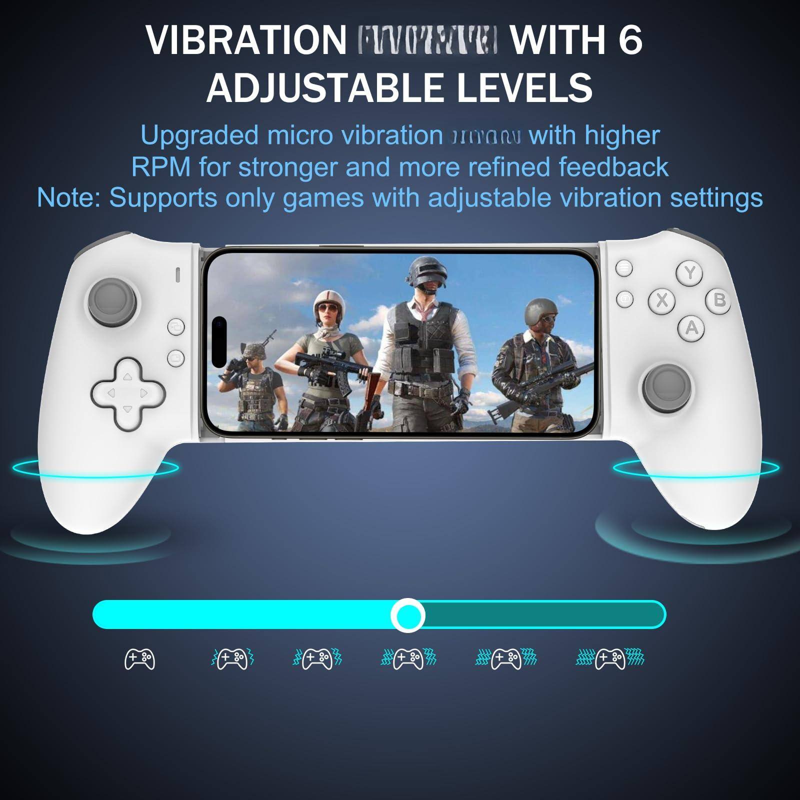 Vibration Function with 6 Adjustable Levels

Upgraded micro vibration with higher RPM for stronger and more refined feedback

Note: Supports only games with adjustable vibration settings