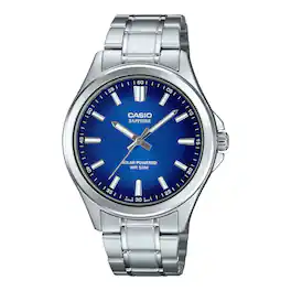 Casio - Men’s Blue Dial Stainless Steel Bracelet Watch - MTS-100D-2AVDF - Silver