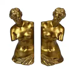 Things2Die4 - Venus De Milo Bust Bookends Set of 2 Antique Resin 9.75 in Tall - Gold