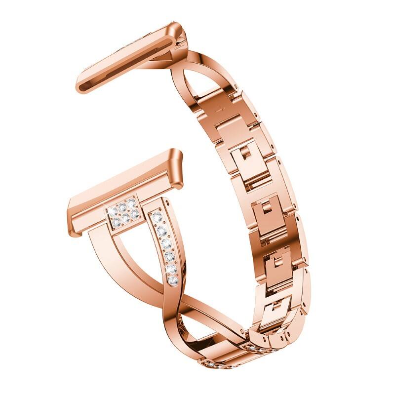 Left. StrapsCo - Glam Bracelet Stainless Steel Watch Band Strap For Fitbit Versa 4 - Rose Gold.