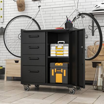 Front. Anysun - Anysun Enhanced Organization Design Convenient Moble Metal Tool Storage Cabinet with Side Drawers - Black.
