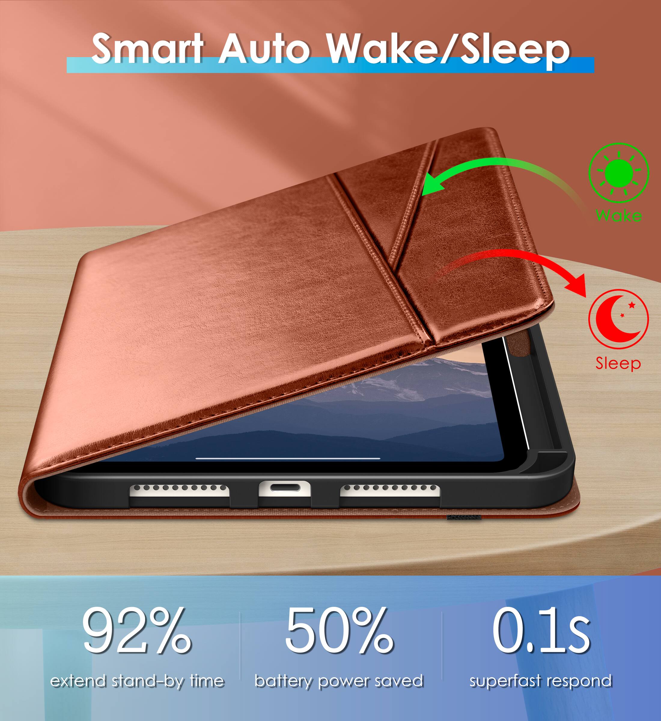 Smart Auto Wake/Sleep

- 92% extend stand-by time
- 50% battery power saved
- 0.1s superfast respond

Wake
Sleep