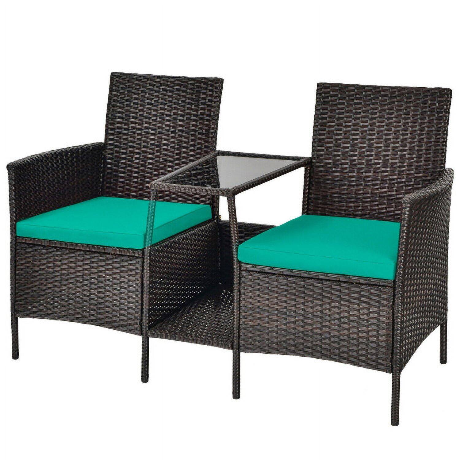 Alt View 3. Kadyn - 3 Pcs Patio Rattan Furniture Set , Patio Conversation Sets, Cushioned Conversation Set Coffee Table-Blue - Blue.