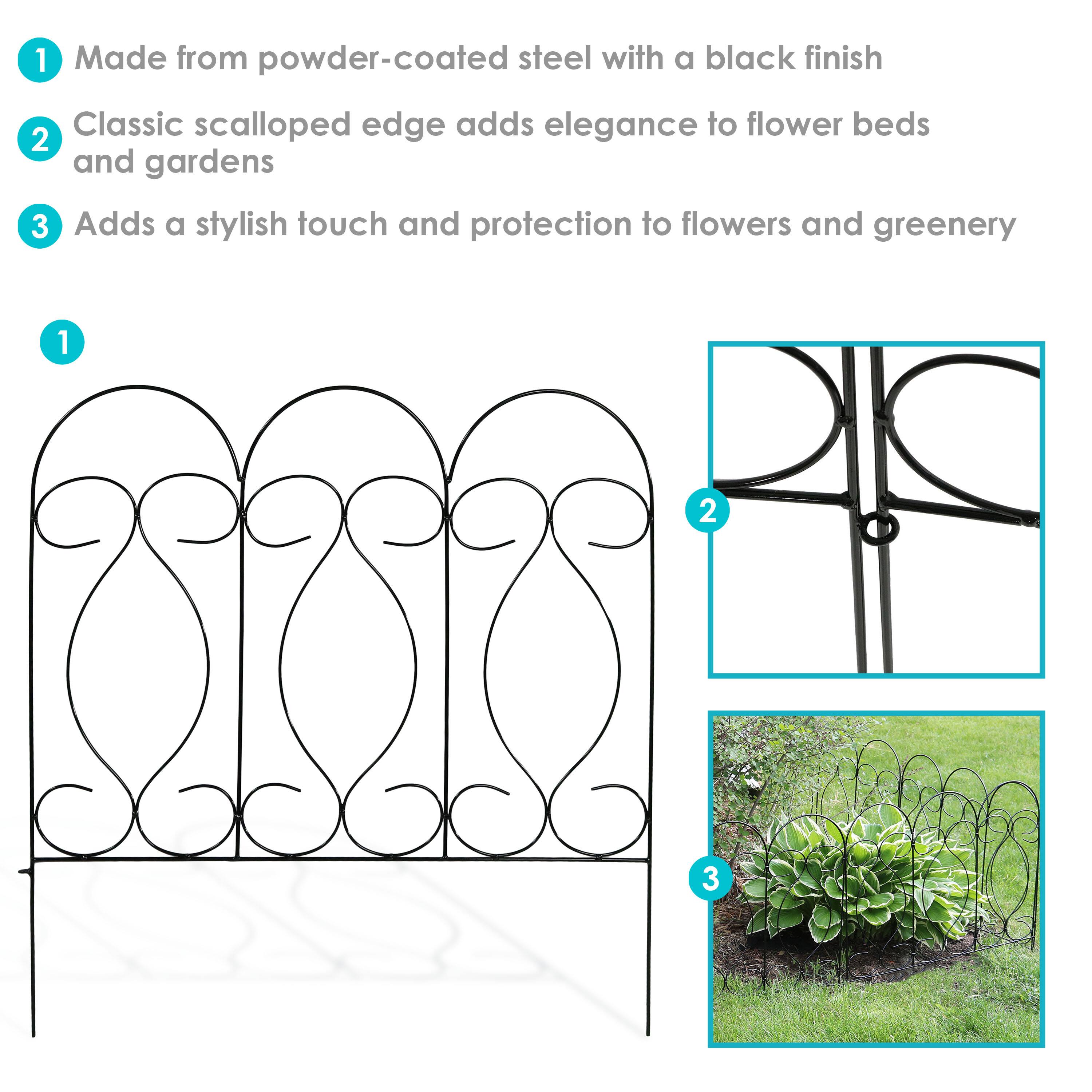 1. Made from powder-coated steel with a black finish  
2. Classic scalloped edge adds elegance to flower beds and gardens  
3. Adds a stylish touch and protection to flowers and greenery