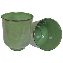 Sunnydaze - Vivian Metal Planter - 11 in - Set of 2 - Jade Glaze