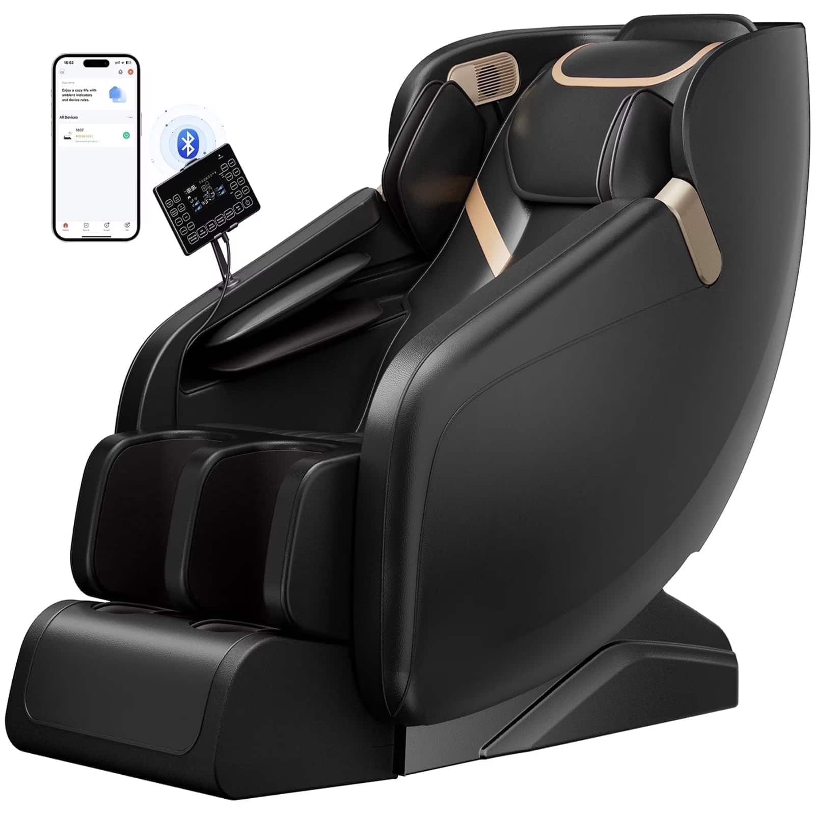 Koligey - 4D Massage Chair Full Body, Zero Gravity Recliner Shiatsu SL Track,with Heating, Foot & Calf Massage - Black
