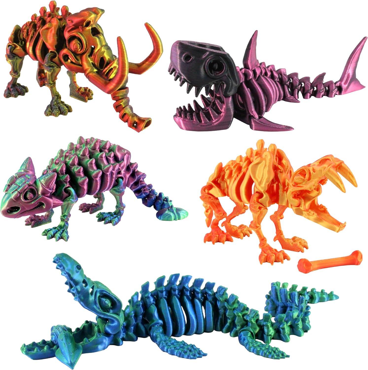 JuzToys 5PCS 3D Printed Dinosaur Skeletons Fidget Toys, Mosasaurus ...