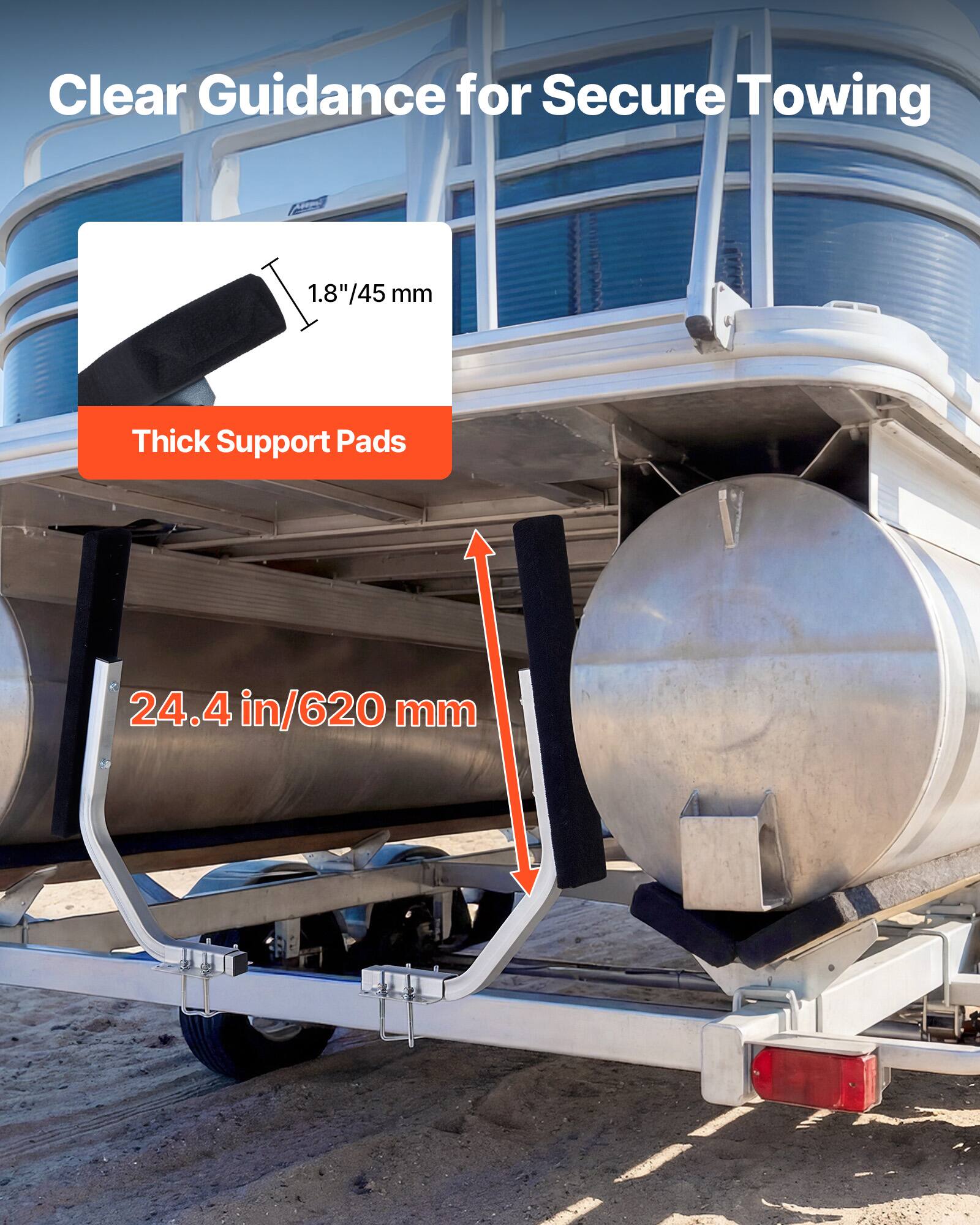 Clear Guidance for Secure Towing

1.8"/45 mm Thick Support Pads

24.4 in/620 mm