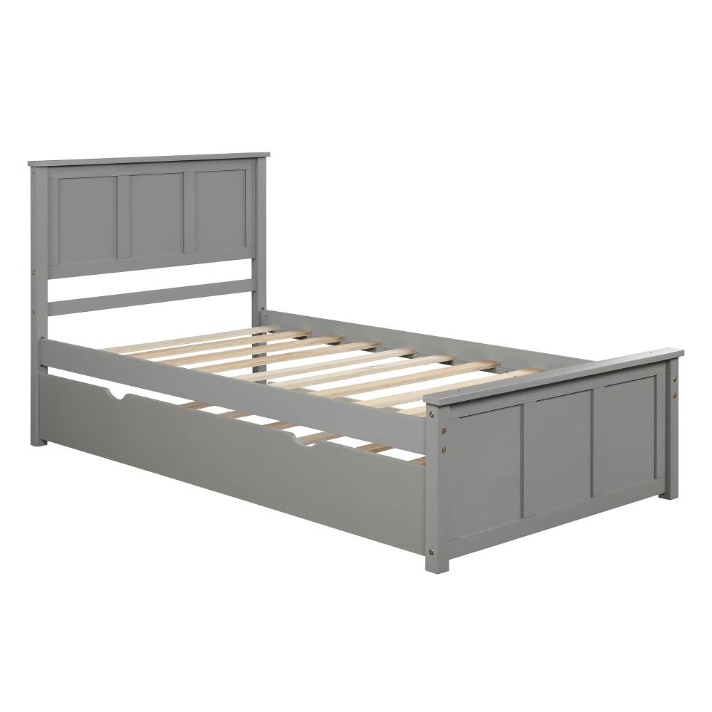 Alt View 7. Loheer - Loheer Twin Platform Bed with Trundle Solid Wood Gray Space Saving Bed - Gray.