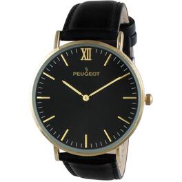 Peugeot - Men's 40mm Super Slim Leather Strap Watch - Gold