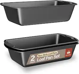 Bakken- Swiss - Set of 2 Nonstick Loaf Pans – 10.2" & 11", PTFE-Free, Oven Safe to 450°F, Stackable, Dishwasher Safe - Gray