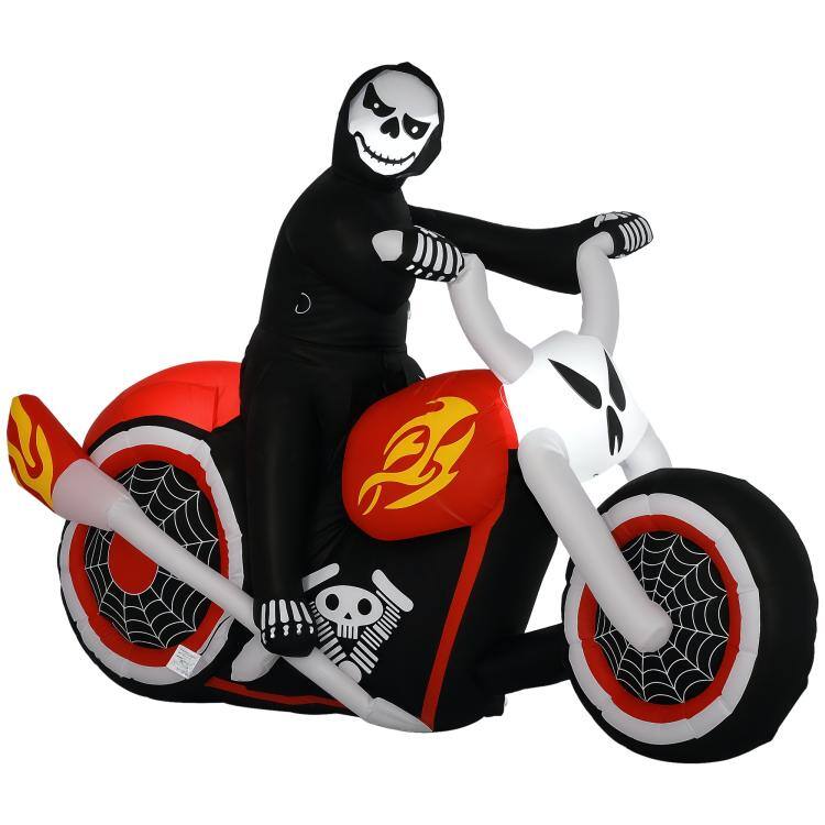 Front. PULUZ - 6' W Halloween Inflatables Outdoor Decorations Grim Ghost Biker, Blow Up LED Yard Decor for Garden, Lawn, Party, Holiday - Multi-colored.