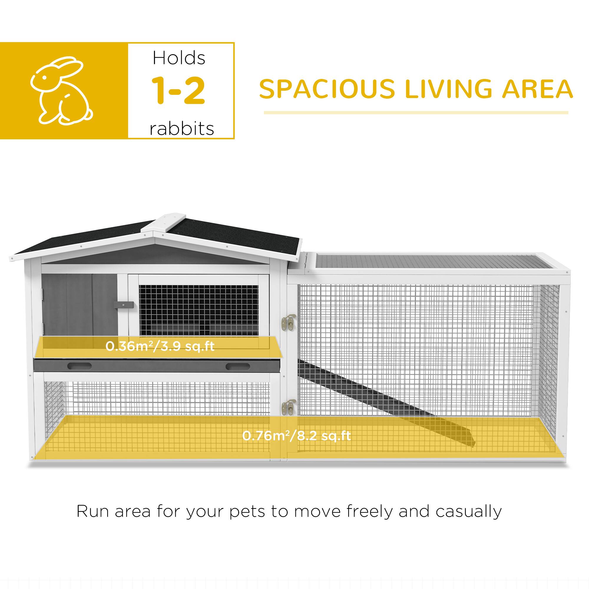 Holds 1-2 rabbits

SPACIOUS LIVING AREA

0.36m²/3.9 sq.ft

0.76m²/8.2 sq.ft

Run area for your pets to move freely and casually