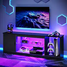 Front. Bestier - Fits up to 65" TVs Gaming Entertainment Center with Adjustable Shelves for PS5 57"TV Stand - Black carbon fiber.