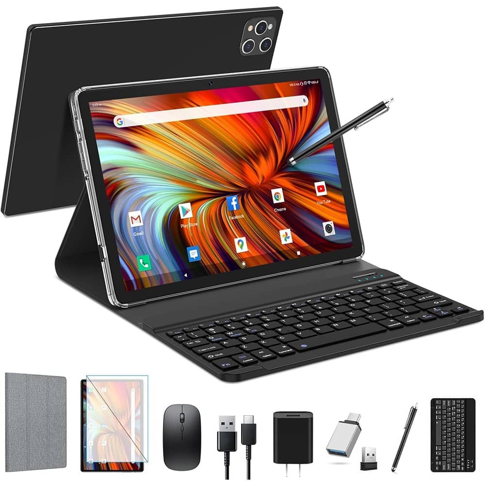 RTMB - 10" Android 2025 Tablet with Keyboard – 16GB RAM, 128GB Storage - Black