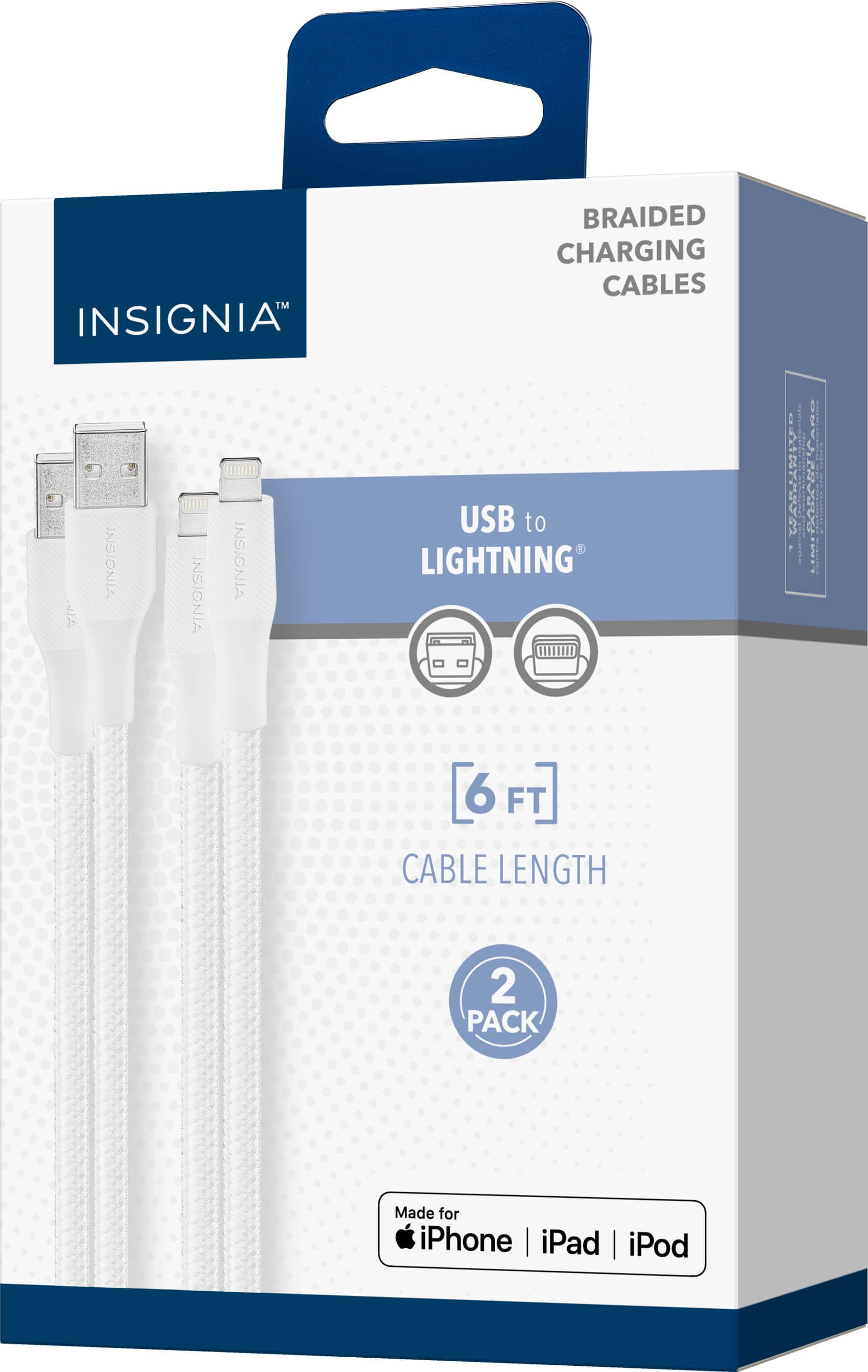 Insignia Braided Charging Cables USB to Lightning 6 FT Cable Length 2 Pack Made for iPhone | iPad | iPod