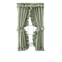 Ellis Curtain - ELLIS 70% Polyester 30% Cotton Stacey Ruffled Prscilla Pairs With Tiebacks 54" x 84" - Sage