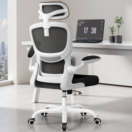 KERDOM - High Back Ergonomic Office Chair, Breathable Mesh Desk Chair with Lumbar Support, Flip-up Arms, Computer Gaming Chair - White
