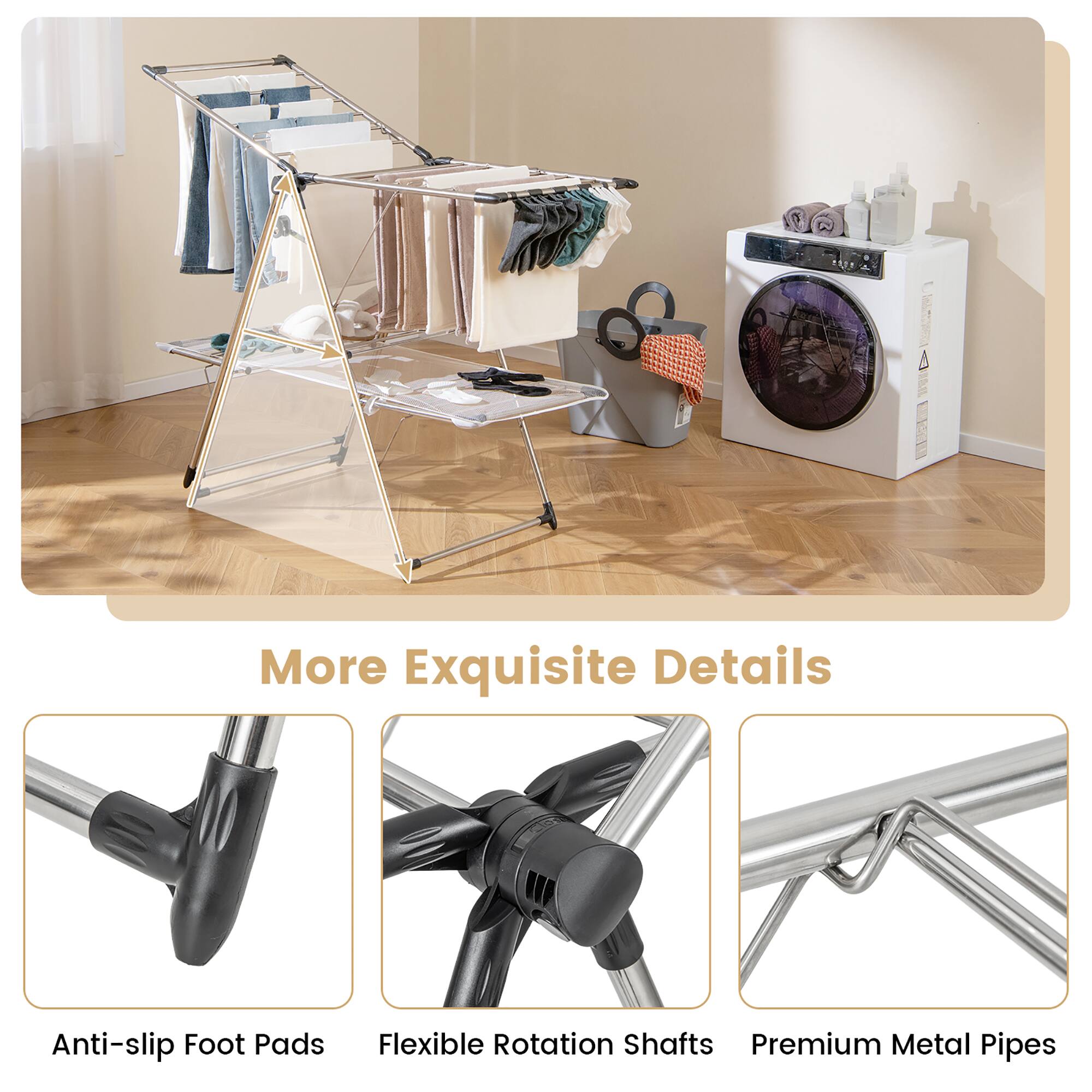 More Exquisite Details

- Anti-slip Foot Pads
- Flexible Rotation Shafts
- Premium Metal Pipes