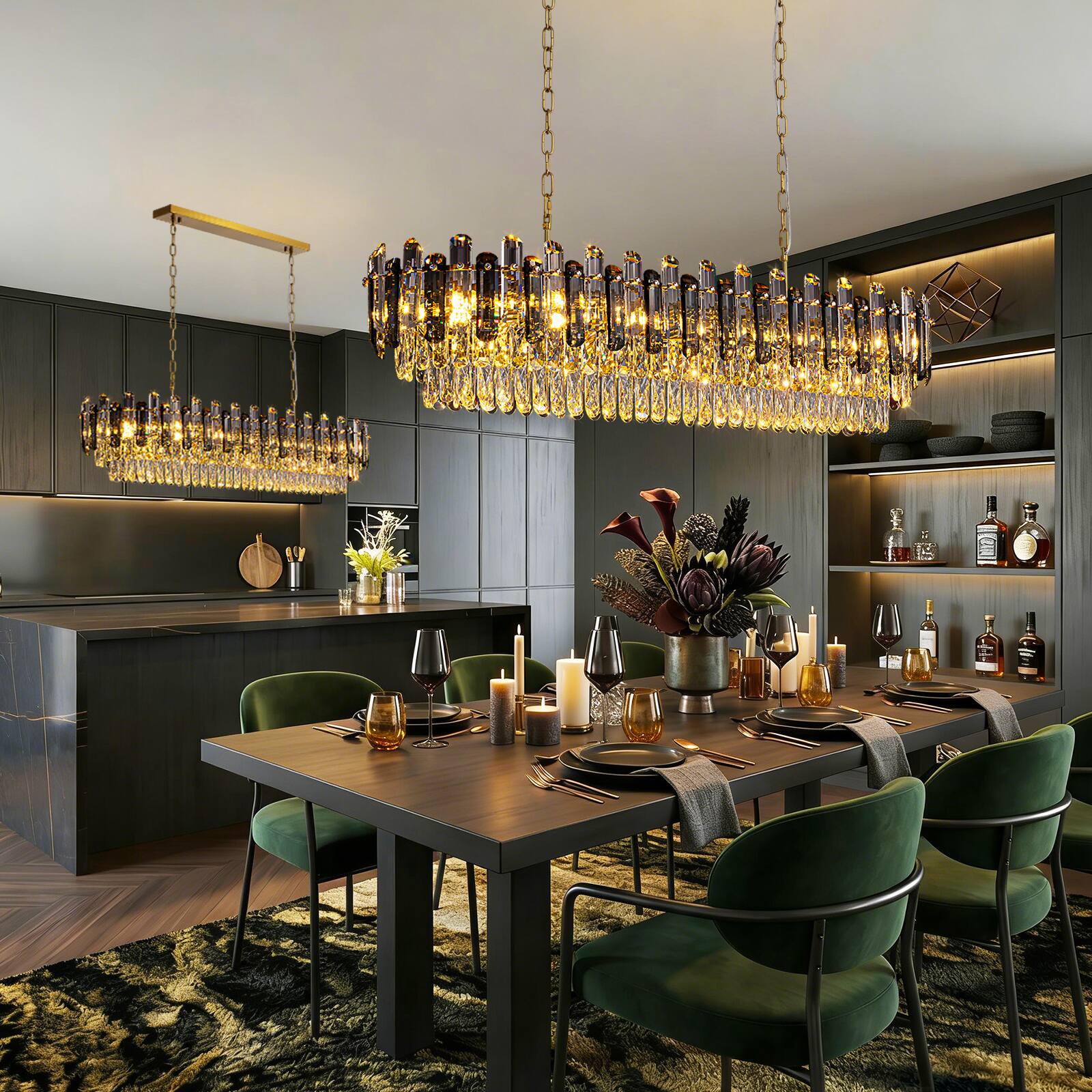 Alt View 2. Siljoy - 47.2-inch Luxury K9 Gold Crystal Chandelier Dimmable Height-Adjustable E12 for Dining Room Kitchen Island Living Room - Gold.