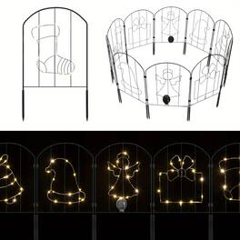 Oumilen - 10‑Pack Solar Christmas Fence Lights – Warm White LED Metal Panels, 10FT, Solar Powered Outdoor Holiday Decor