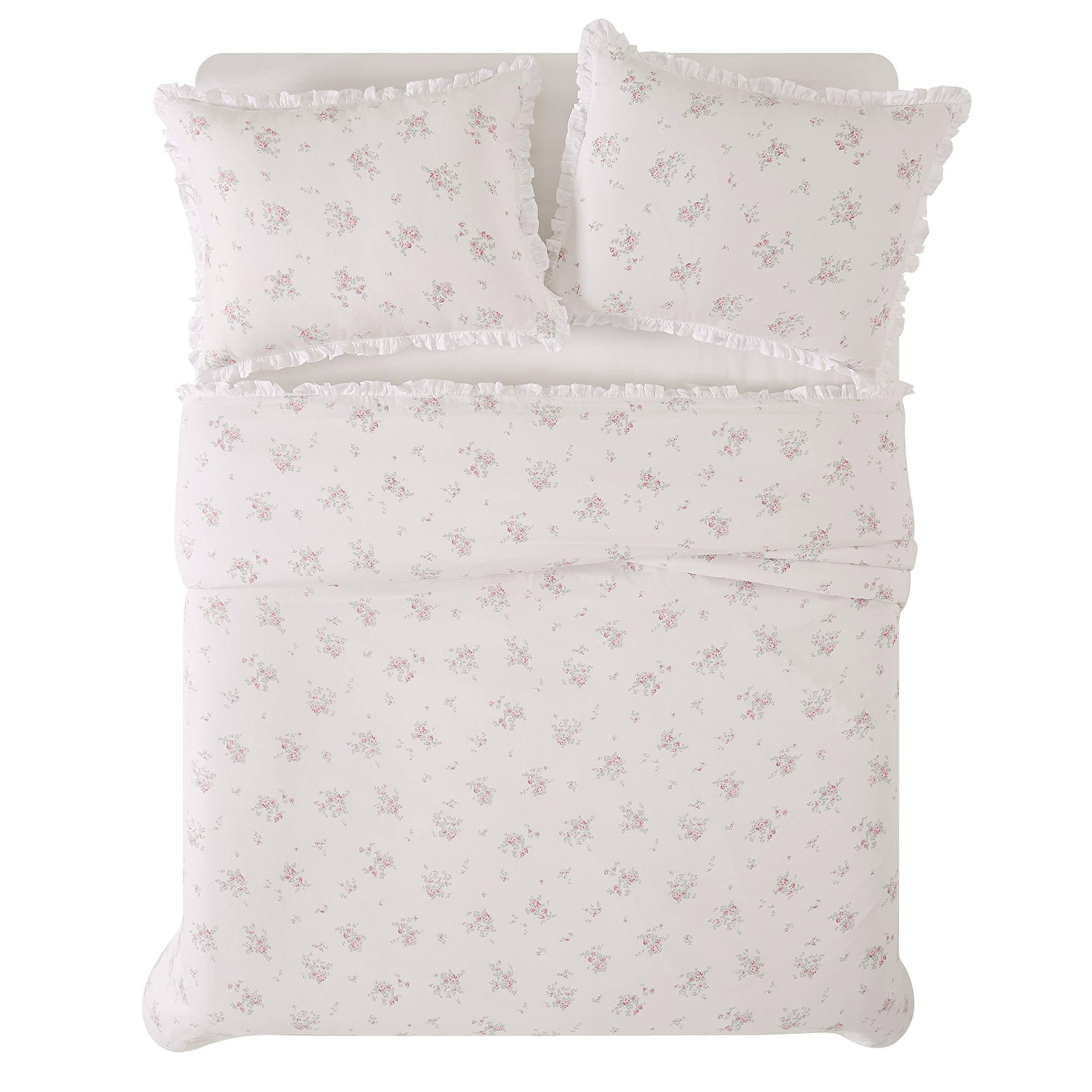 Back. Cedar Assembly - Rosebury And Cotton Fullqueen Duvet Set Floral For Men Women Oekotex Certified Confidence - White/Pink-Full/Queen-Duvet Set.