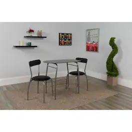 Emma + Oliver - 3 Piece Space-Saver Glass Bistro Set with Vinyl Padded Chairs - Black