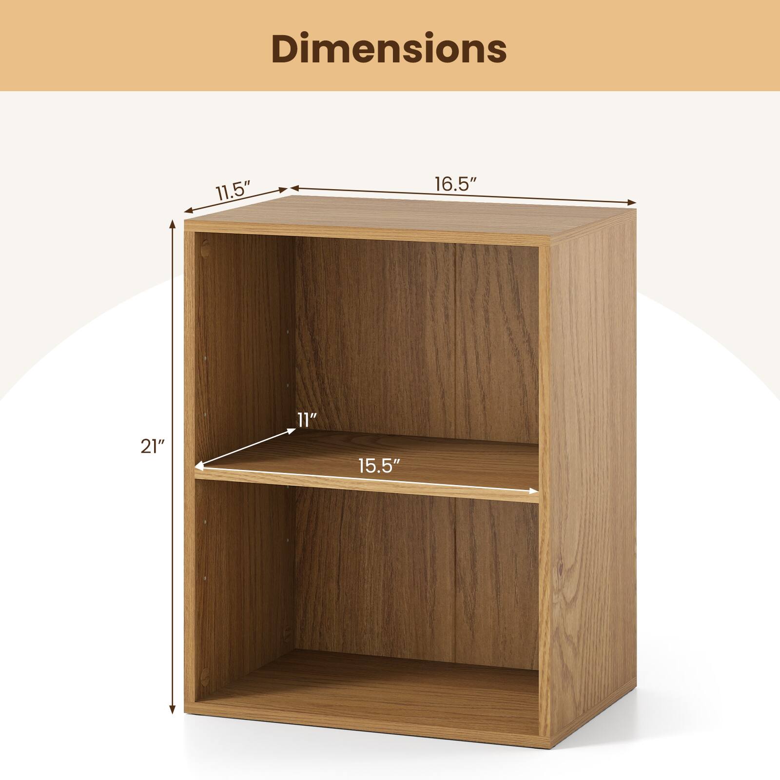 Dimensions
11.5"
16.5"
21"
11"
15.5"