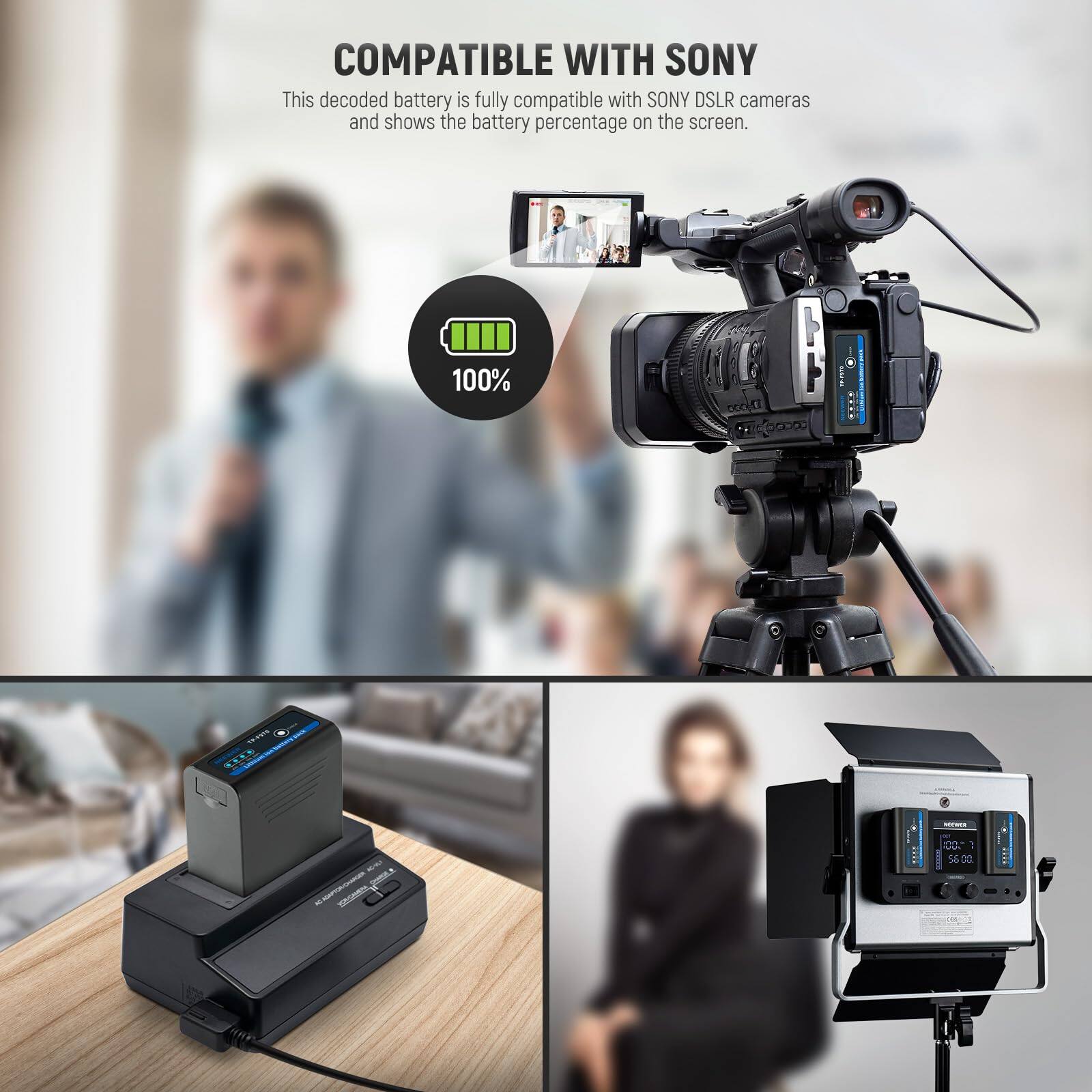 COMPATIBLE WITH SONY

This decoded battery is fully compatible with SONY DSLR cameras and shows the battery percentage on the screen.

100%