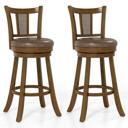 Costway - Set of 2 Bar Stools 30" Swivel Bar Chairs with PE Rattan Backrest & Footrest - Brown