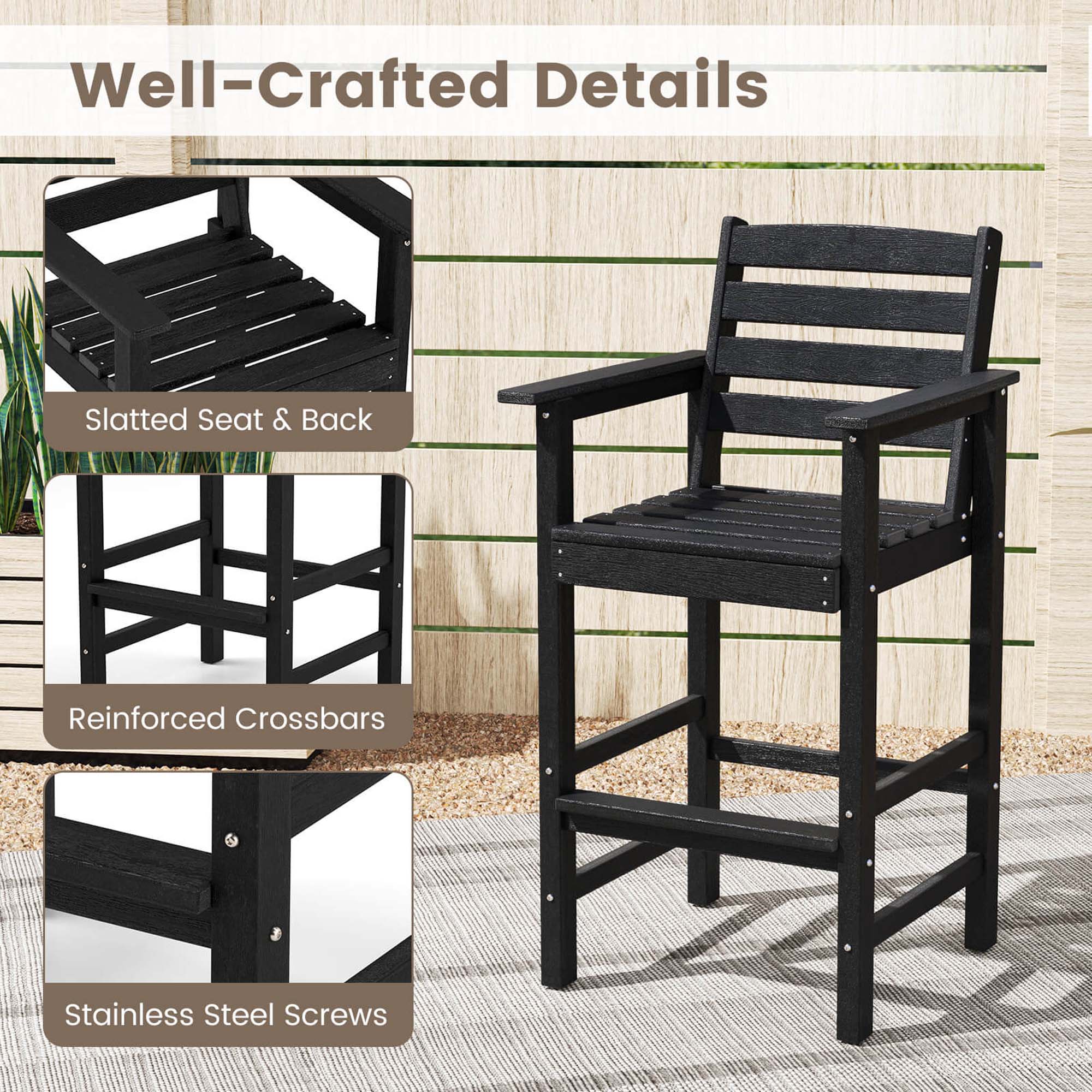 Well-Crafted Details

- Slatted Seat & Back
- Reinforced Crossbars
- Stainless Steel Screws