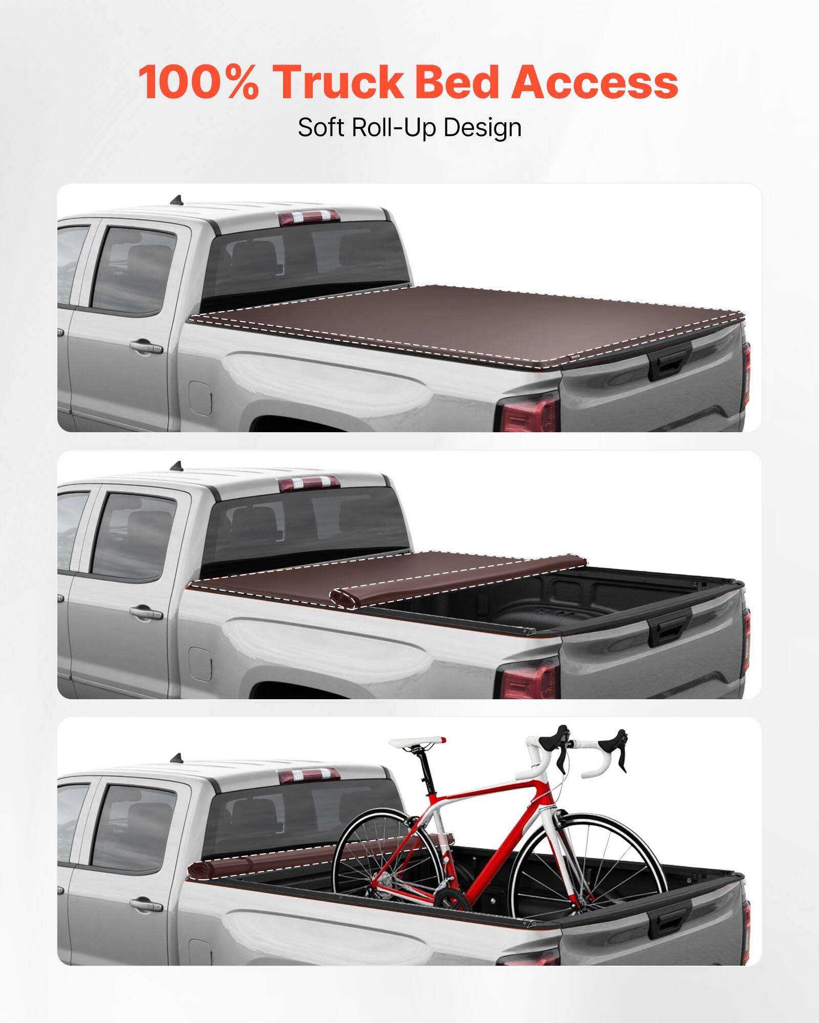 100% Truck Bed Access  
Soft Roll-Up Design