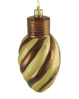 CC Christmas Decor - 11" Mocha and Gold 2-Finish Striped Shatterproof Christmas Light Bulb Ornament - Brown