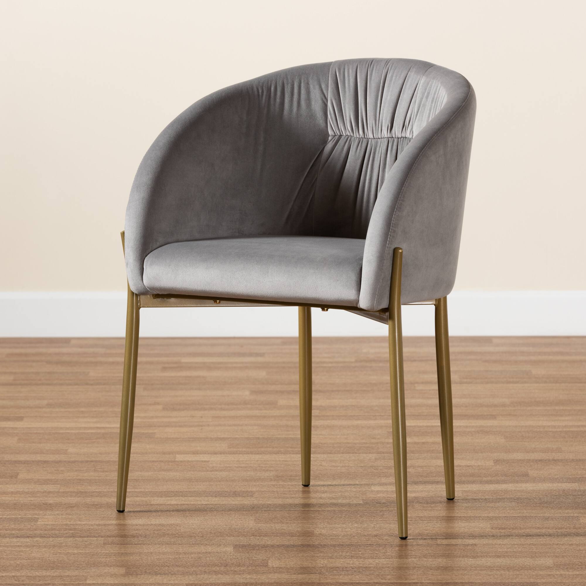 Alt View 5. Baxton Studio - Ballard Modern Luxe and Glam Velvet Fabric Upholstered and Gold Finished Metal Dining Chair - Grey/Gold.