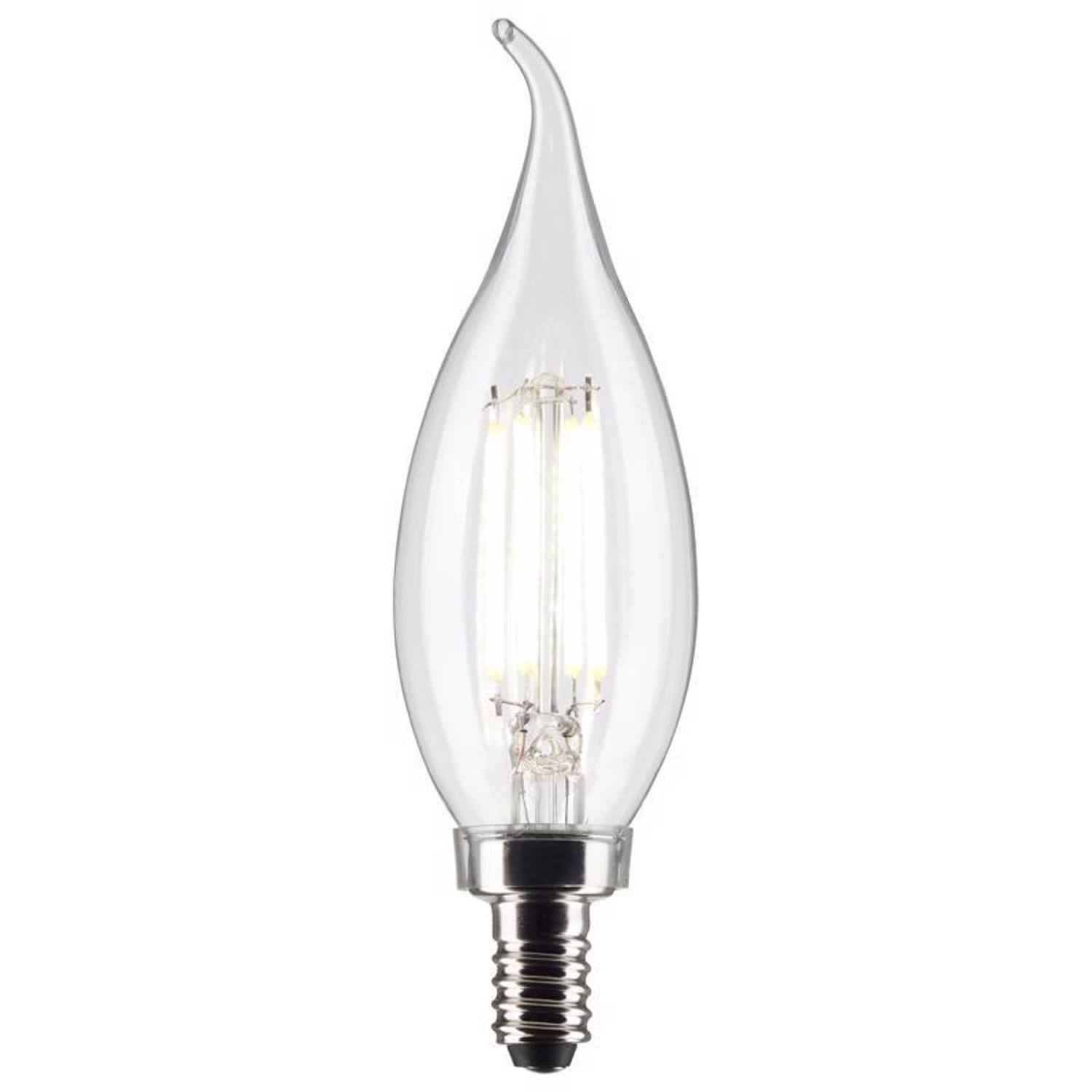 Angle. SATCO - Satco CA10 (Flame Tip) E12 (Candelabra) Filament LED Bulb Warm White 60 Watt Equivalence 2 pk.