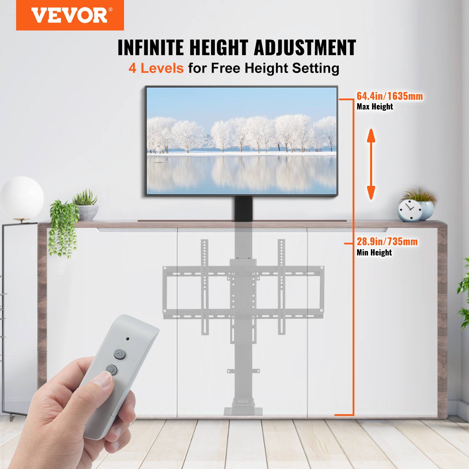VEVOR

INFINITE HEIGHT ADJUSTMENT  
4 Levels for Free Height Setting

64.4in/1635mm Max Height  
28.9in/735mm Min Height