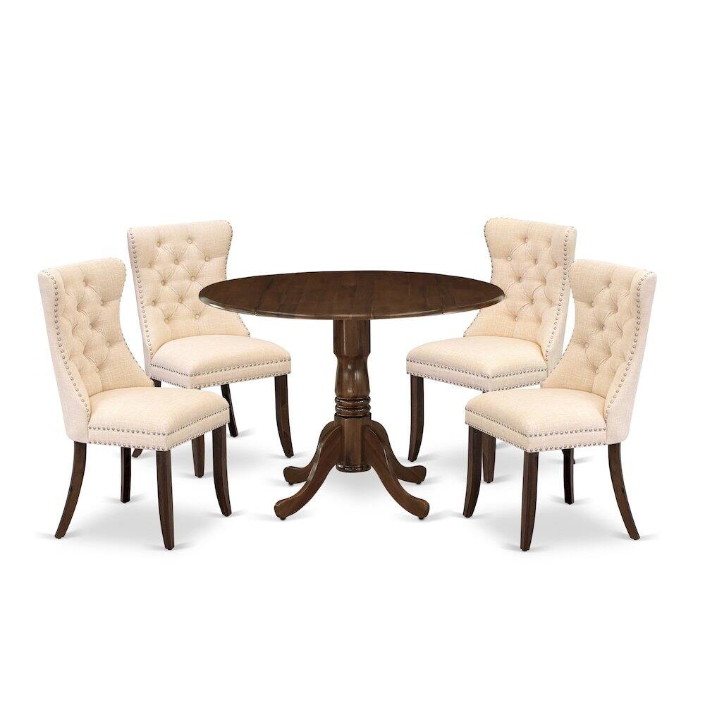 Angle. East West Furniture - 5 Piece Dining Room Furniture Set Consists of a Round Kitchen Table - Walnut.