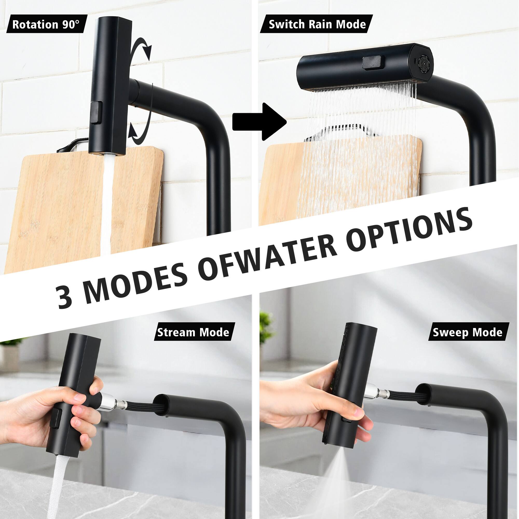 Rotation 90°  
Switch Rain Mode  
3 MODES OF WATER OPTIONS  
Stream Mode  
Sweep Mode