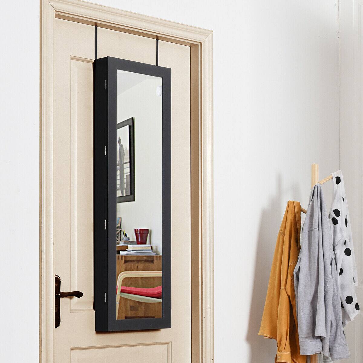 Alt View 11. Costway - Wall Door Mounted Mirror Jewelry Cabinet Organizer w/LED Lights - Black.